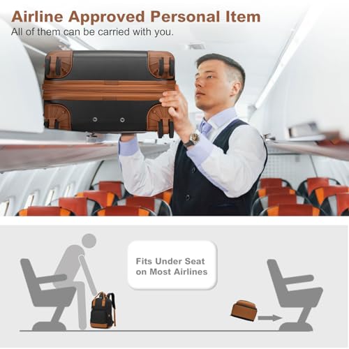 Kono 3-Piece Luggage Set Carry-On Hardshell TSA Lock Black - color: Black/Brown, size: Carry-on travel set (bp/tb/20")