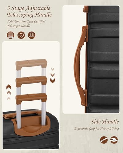 TAKUMI Luggage Sets, Hardside Suitcases with Wheels, Black, 3pcs(Backpack) - color: BLACK BROWN, size: 3 Piece Set(BP)