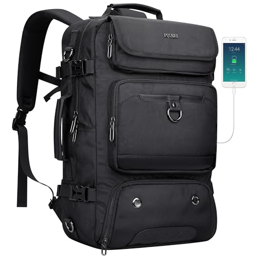PIJUSHI Carry On Travel Backpack 35L Laptop Backpack Fits 16 inch Laptop - color: Black