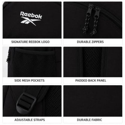 Reebok Travel Backpack Water Resistant Everyday Bag with Laptop Sleeve - color: Harber Black