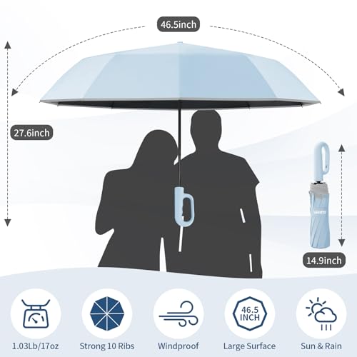 Seniny Travel Umbrella with UV Sun Protection, Large Rain Umbrellas - color: Sky Blue
