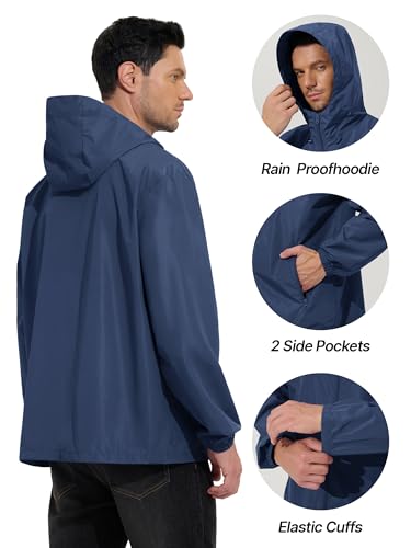 UIQUR Mens Raincoat Waterproof Rain Jacket - color: Navy Blue, size: Small