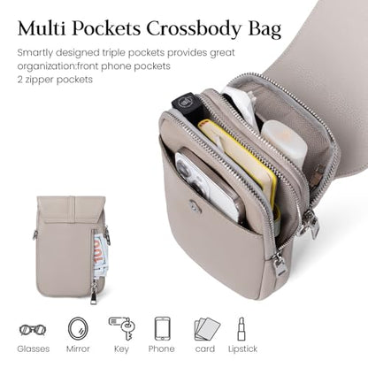 befen Genuine Leather Small Crossbody Bags for Women Cell Phone Purse - color: Beige Grey