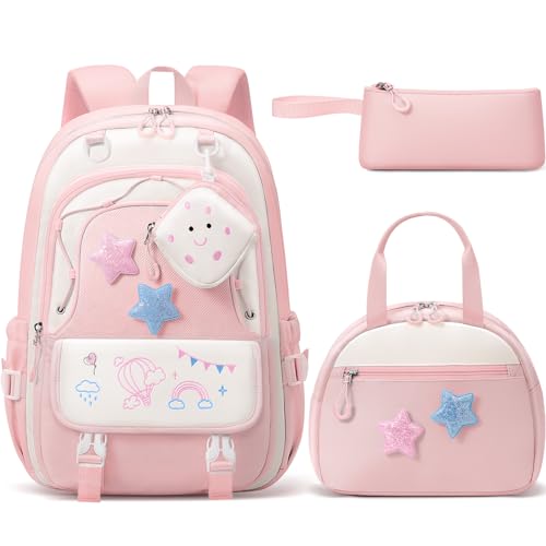 Fimibuke Kids Backpacks for Girls, 4 PCS Cute Bookbag Set for School Pink - color: Pink
