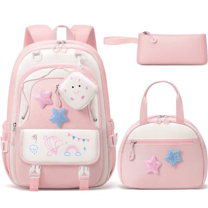 Fimibuke Kids Backpacks for Girls, 4 PCS Cute Bookbag Set for School Pink - color: Pink