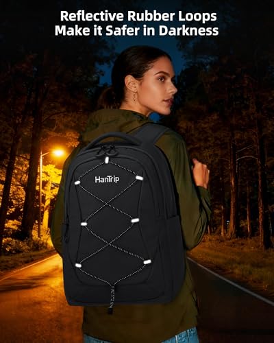 HanTrip 18 Inch Carry on Travel Backpack with Water Bottle Pocket, Black - color: Black-2