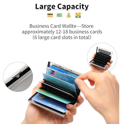 Stainless Steel Credit Card Wallet RFID Blocking Metal Case Pocket Business Card Holder for Women and Men - color: Silver
