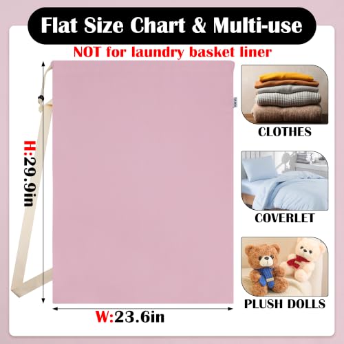 Canvas Laundry Bag with Shoulder Strap & Drawstring, 23"W x 29"H, Pink - color: Pink