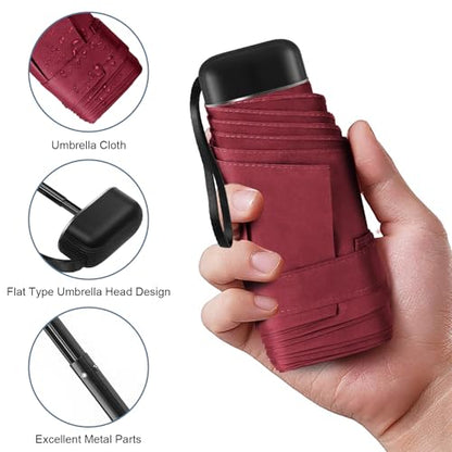 Mini Umbrella for Travel with Case Small Compact Sun Rain Tiny for Purse - color: 0.10 Wine Red