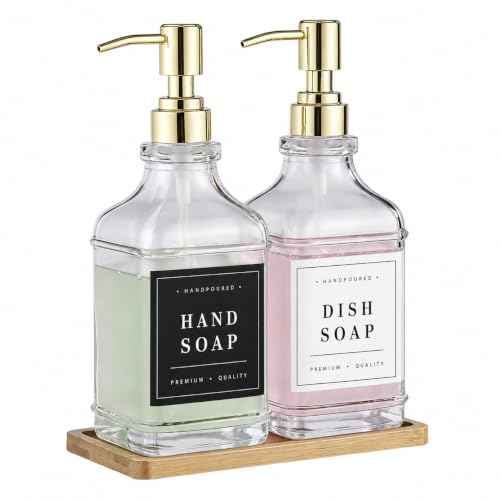 Kitchen Glass Soap Dispenser Set with Tray 2 with Gold Rust Proof Pump - color: Dm2647-gold
