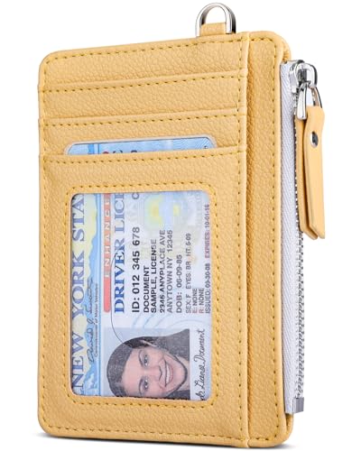 Teskyer Slim RFID Wallet for Women, Small Card Holder with Zip Pocket - color: Yellow