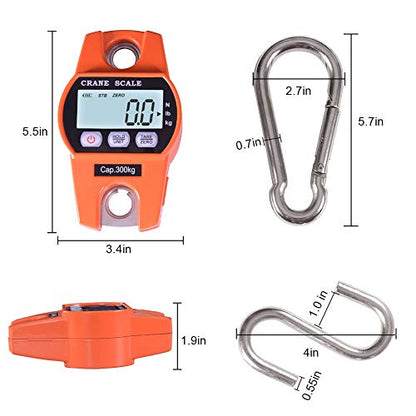 Fuzion Hanging Scale 660LB/300KG, Crane Scale with Snap-Fit Lifting Ring - color: Orange