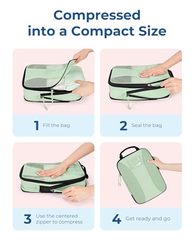 BAGSMART Compression Packing Cubes, Lightweight Travel Essentials - color: Kohlrabi Green, size: 6 Set