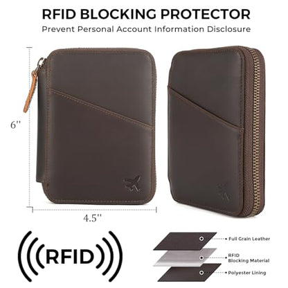 Polare Leather Pilot Wallet Passport Holder RFID Blocking Tri-fold Travel Cover Document Organizer for Aviation Professionals (Dark Brown(YKK Zipper Version)) - color: Dark Brown(YKK Zipper Version)