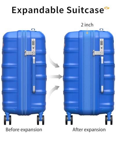 20 Inch Expandable Carry On Luggage 22x14x9 Airline Approved Suitcase | Lightweight Hardshell ,8 Spinner Wheels & TSA Lock,Blue - color: 0-Blue, size: Carry-On 20-Inch