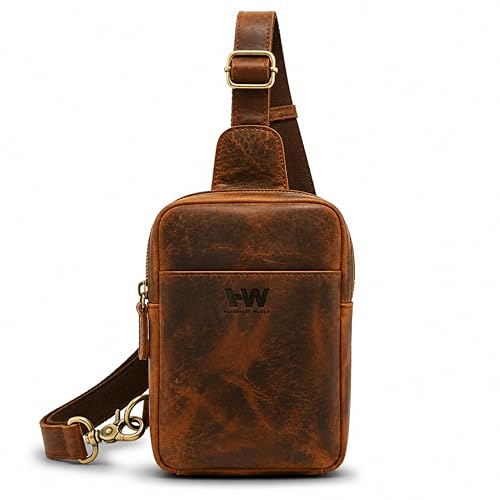 Handmade World Leather Sling Bag for Men – Anti-Theft Travel Crossbody, Compact EDC Chest Bag, Fits Passport & Phone, Full Grain Leather