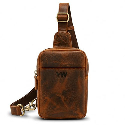 Handmade World Leather Sling Bag for Men – Anti-Theft Travel Crossbody, Compact EDC Chest Bag, Fits Passport & Phone, Full Grain Leather