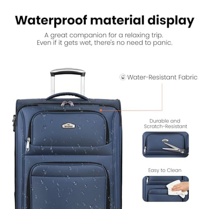 Softside Luggage Sets 3 Piece w/Front Pockets,Expandable | Softside Luggage w/Combination LOCK,Waterproof,Scratch-Resistant,Suitcase Sets w/Spinner Wheels(20/26/30in,Blue) - color: Blue, size: 3-Piece Set (20"/26"/30'')