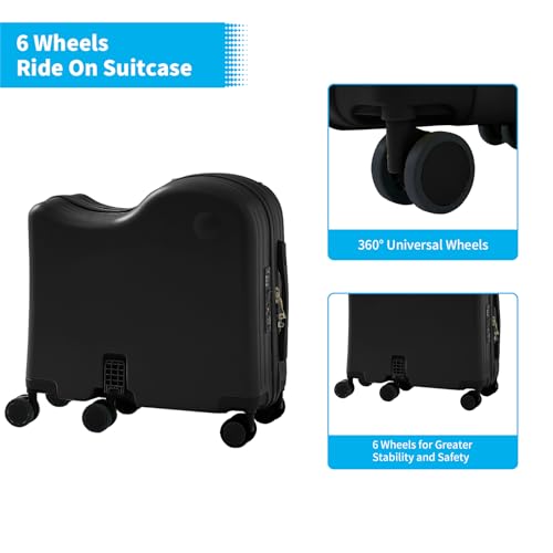 Ride-On Luggage, 6-Wheel Kids Suitcase with Cup Holder, Portable Bag - color: Black