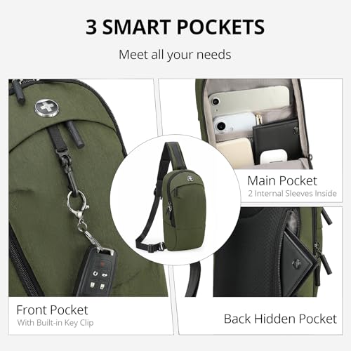 Swissdigital Design Crossbody Bag for Men, RFID Blocking Sling Bag with Adjustable Strap Use - color: Olive