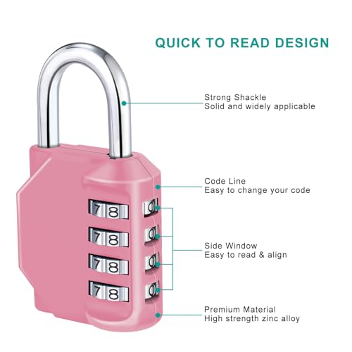 ZHEGE Gym Locker Lock 2 Pack, Resettable 4 Digit Combo Lock (Pink & Purple) - color: 2P, Pink&Purple, size: 2P