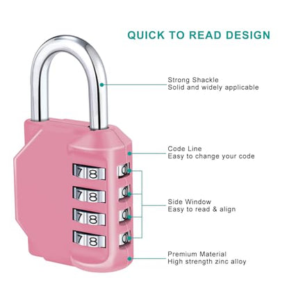 ZHEGE Gym Locker Lock 2 Pack, Resettable 4 Digit Combo Lock (Pink & Purple) - color: 2P, Pink&Purple, size: 2P