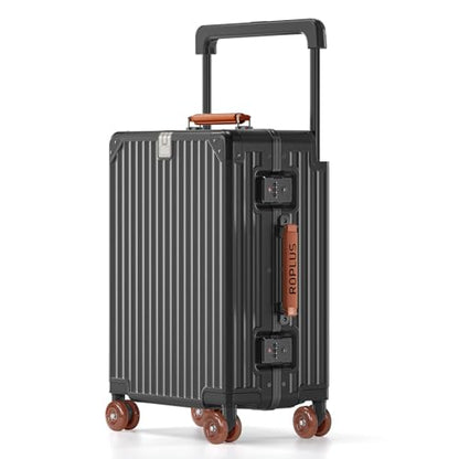 ROPLUS Aluminium Frame Carry on Luggage with Smooth Jelly Wheels, Hardside Zipperless Rolling Suitcase with TSA Lock (Grey, 21-Inch) - color: Grey& Brown, size: 21 inch