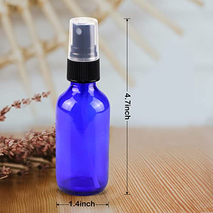 Mini Glass Spray Bottles 2 oz, Empty with Funnel Dropper, Fine Mist for Hair, Travel, Plants, Cleaning Solutions and Skin Care (4 Pack Blue) - color: Blue, size: 2 Ounce (Pack of 4)
