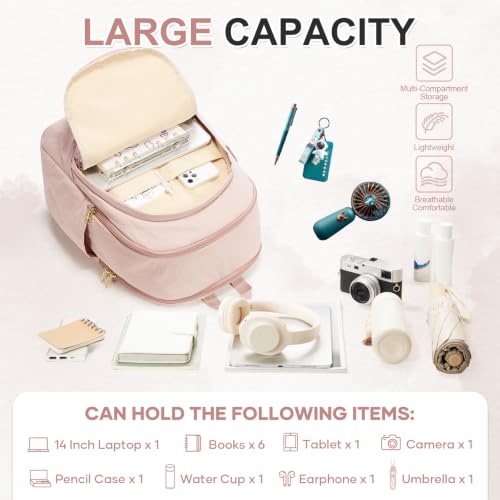 Laptop Backpack for Men Women, Anti-Theft Lightweight Travel Daypack, Multi-Compartment Work School Bag - color: Lotus Pin
