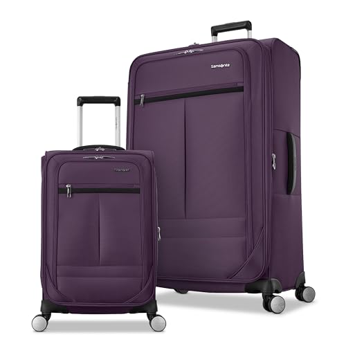 Samsonite 2-PC Soft-Sided 21/29” (Carry-On & Large Checked), Lightweight Expandable Element Luggage Set with 2 Front & 1 Side Pocket, Four Spinner Wheels, Adjustable Handle, Durable- Purple - color: Purple, size: 2-Piece Set (21/29)