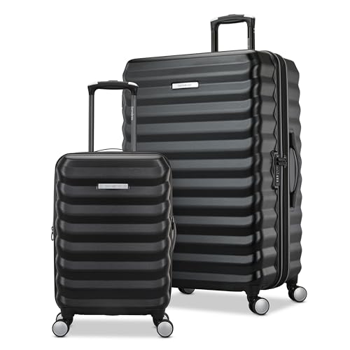Samsonite Hard-Sided 20 & 28 Inch 2-Piece Lightweight Checked Large Expandable Element Suitcase Set: Durable, 360° Spinner Wheels, Adjustable Telescopic Handle, TSA-Approved Lock - Alpine Black - color: Alpine Black, size: 2-Piece Set (20"/28")