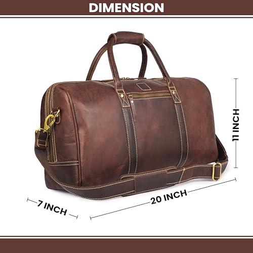 Genuine Leather Duffle Bag for Men & Women – Stylish Travel Weekender Bag with Shoulder Strap – Overnight, Gym, or Carry-On Luggage Bag - Mulburry Brown - color: Mulburry