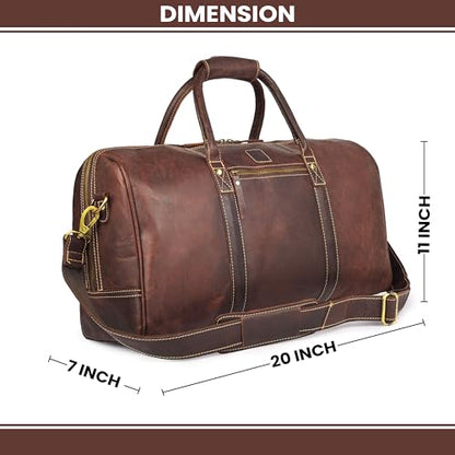 Genuine Leather Duffle Bag for Men & Women – Stylish Travel Weekender Bag with Shoulder Strap – Overnight, Gym, or Carry-On Luggage Bag - Mulburry Brown - color: Mulburry