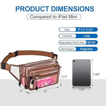 USPECLARE Clear Fanny Pack Stadium Approved Large Multi-Purpose Waist Bag - color: Coffee-Brown, style: 1-pack-pvc