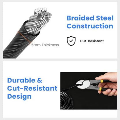 5mm Security Cable, Braided Steel Anti-Theft Lock Cable for Bike, Helmet & Luggage, Flexible Vinyl Coated Portable Cable Lock (7ft) - size: 7FT