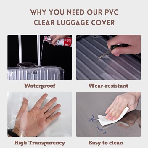 3 Pcs Luggage Protector Suitcase Cover, 20" 24" 28" Plastic Covers, TSA Approved Transparent Waterproof Suitcase Sleeve