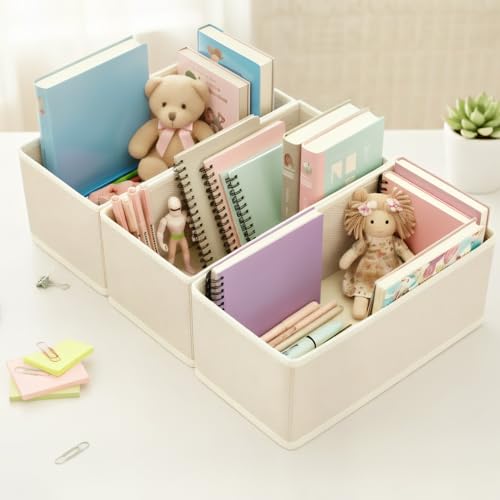 Small Foldable Fabric Drawer Organizer 3 Pack Beige - 11“ Breathable Closet & Dresser Storage Bins for Socks, Underwear, Bras & Baby Clothes - color: Beige