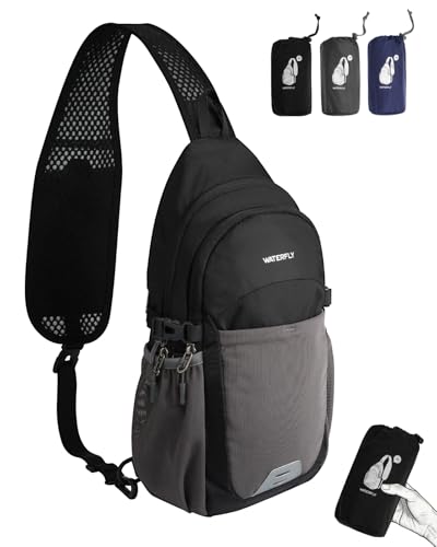 WATERFLY Packable Sling Bag RFID Travel Crossbody Backpack for Women Men - color: Black