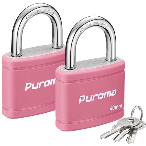 Puroma 2 Keyed Padlock with 3 Keys 7/8" School Locker Lock Gate 40mm Pink - color: Pink