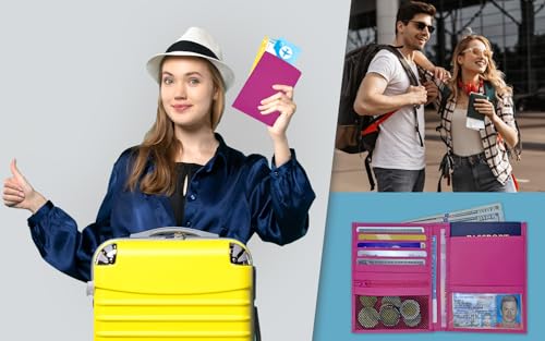 Hot Pink RFID Genuine Leather Passport Wallet - color: Hot Pink