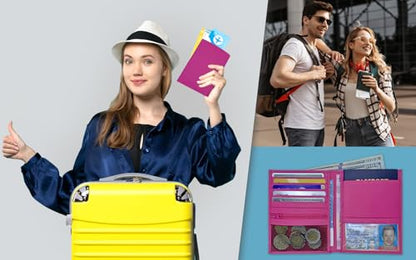 Hot Pink RFID Genuine Leather Passport Wallet - color: Hot Pink