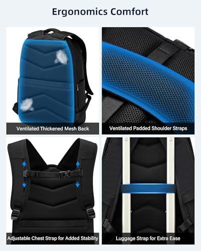 HanTrip 18 Inch Carry on Travel Backpack with Water Bottle Pocket, Black - color: Black-2