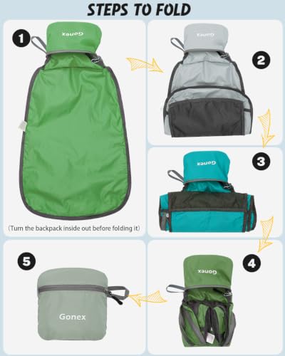 Gonex Packable Daypack Backpack 20L Lightweight Foldable Travel Bag - color: Grass Green