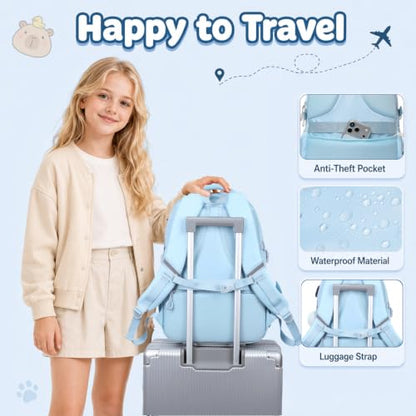 3PCS Capybara Backpack for Girls with Lunch Box Kapybara Bookbag (Blue) - color: Blue
