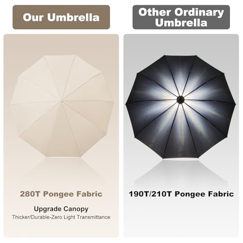 TradMall Travel Umbrella Windproof with Reflective Stripe - color: Beige