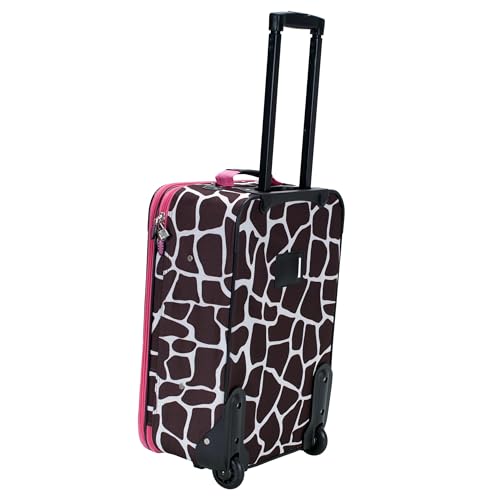 Rockland Fashion Softside 2 Piece Luggage Set, Expandable, (14" Tote/19" Upright), Pink Giraffe - color: Pink Giraffe, size: 2 Piece (19"/14" Tote)