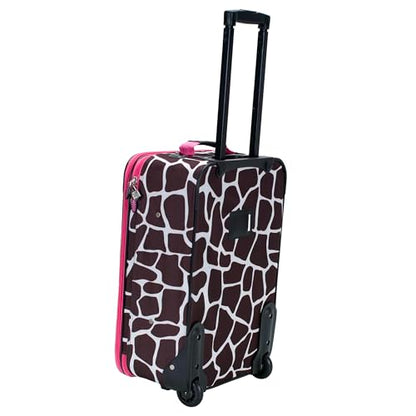 Rockland Fashion Softside 2 Piece Luggage Set, Expandable, (14" Tote/19" Upright), Pink Giraffe - color: Pink Giraffe, size: 2 Piece (19"/14" Tote)