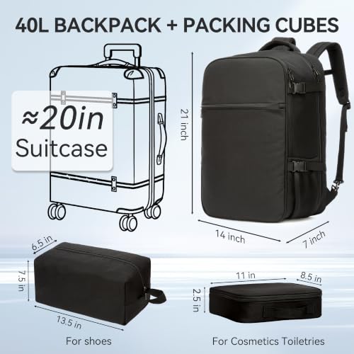 40L Travel Backpack for Men Women,Carry On Backpack for Travel - color: Balck