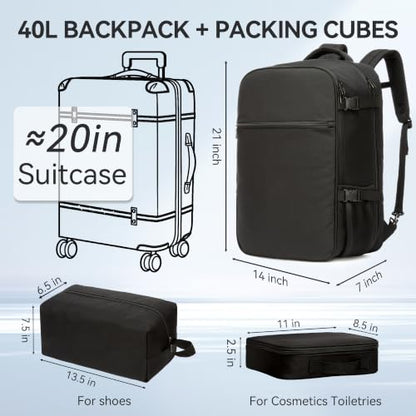 40L Travel Backpack for Men Women,Carry On Backpack for Travel - color: Balck