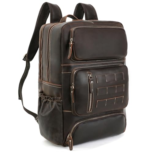 Full Grain Leather Backpack for Men, 17" Laptop Travel Rucksack, Brown - size: fits 17" laptop